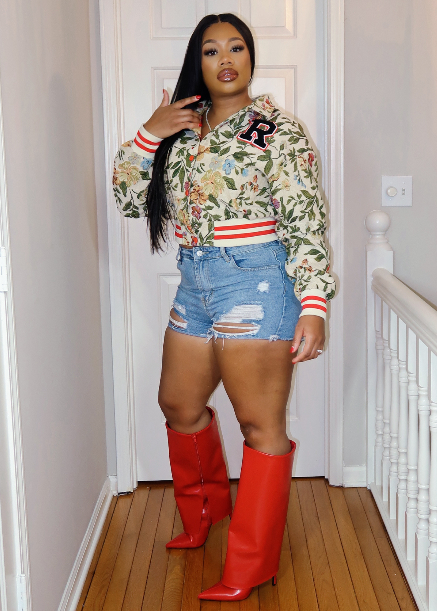 Floral Vintage Varsity Jacket S-2XL