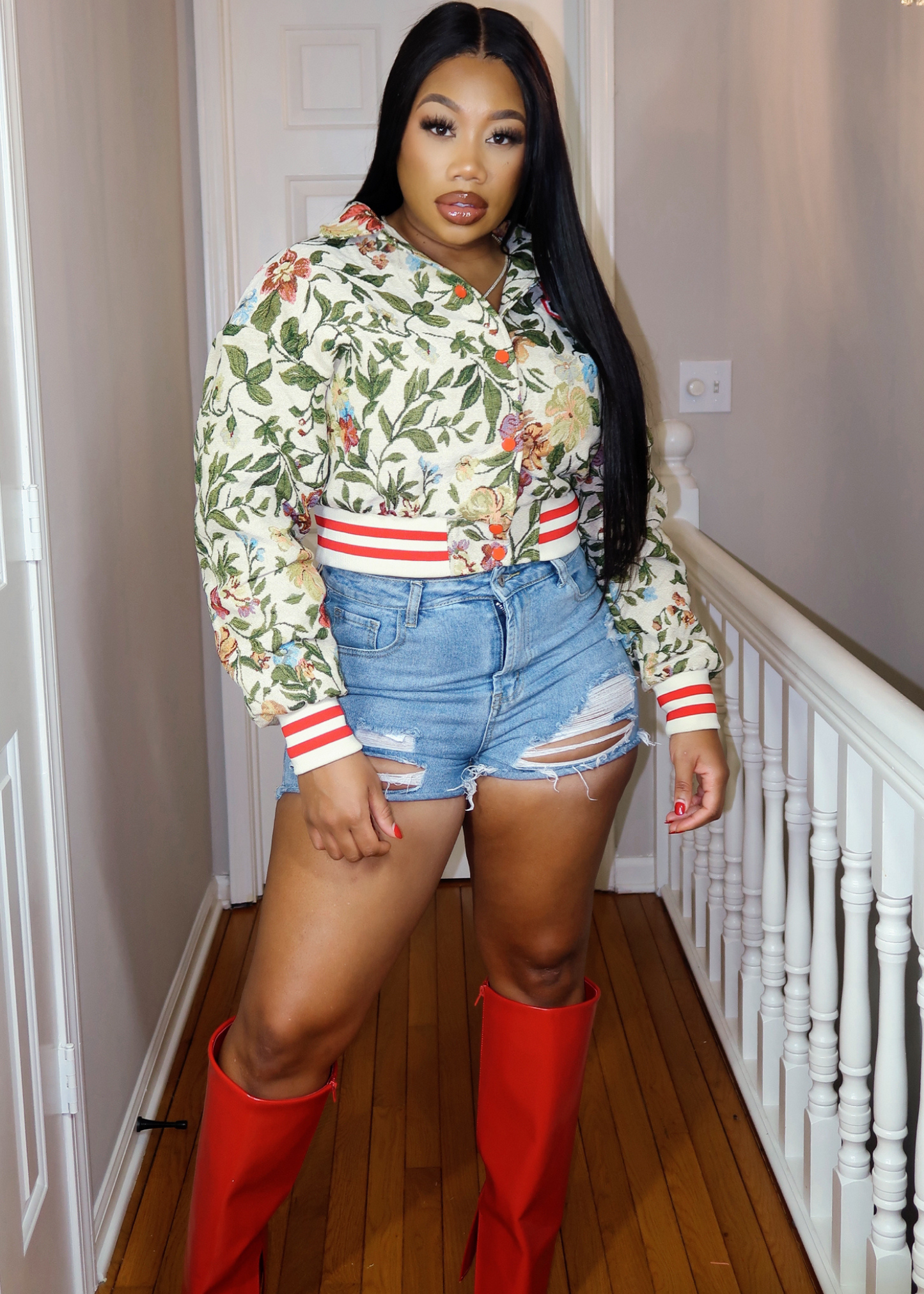 Floral Vintage Varsity Jacket S-2XL