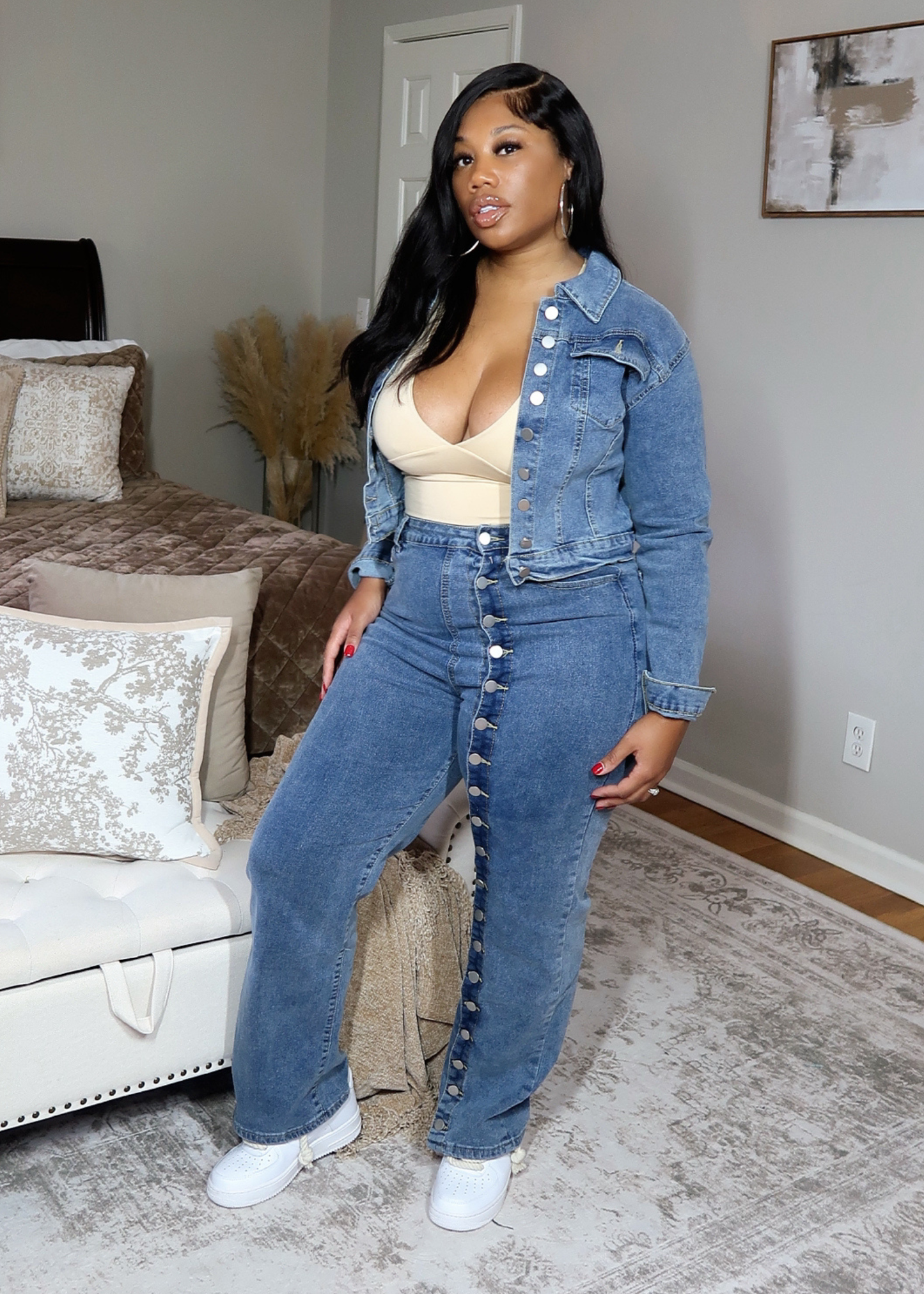 Buttonfront Denim Set S-2XL