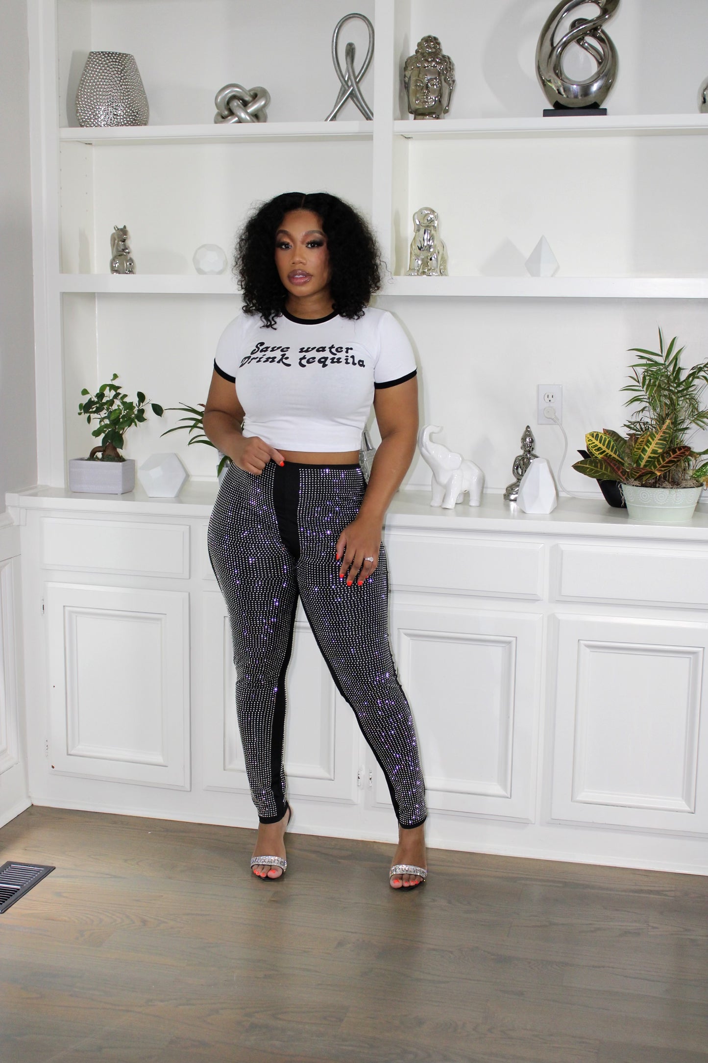 Renaissance Diamond Leggings-Silver / Black S-3XL