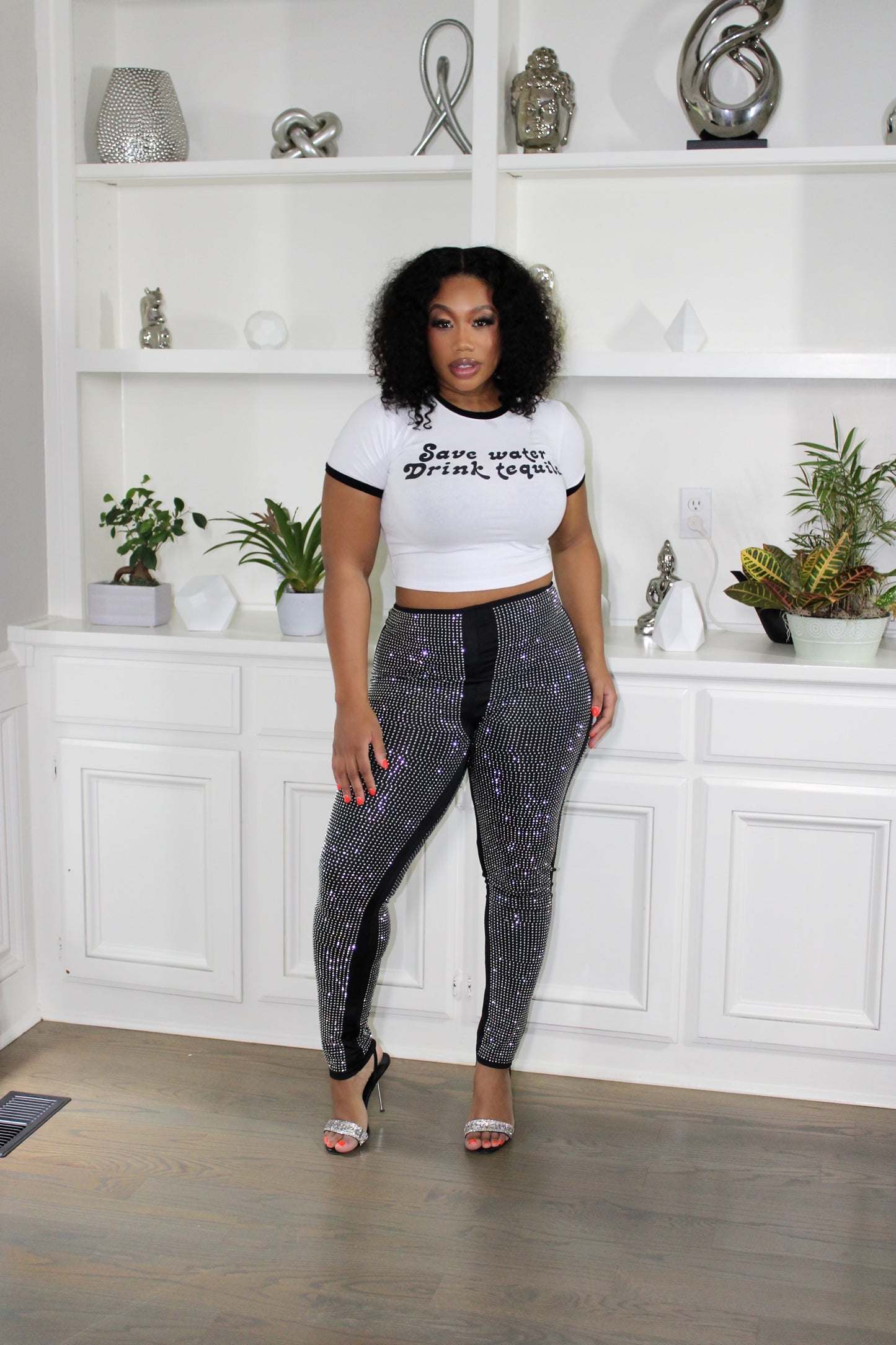 Renaissance Diamond Leggings-Silver / Black S-3XL