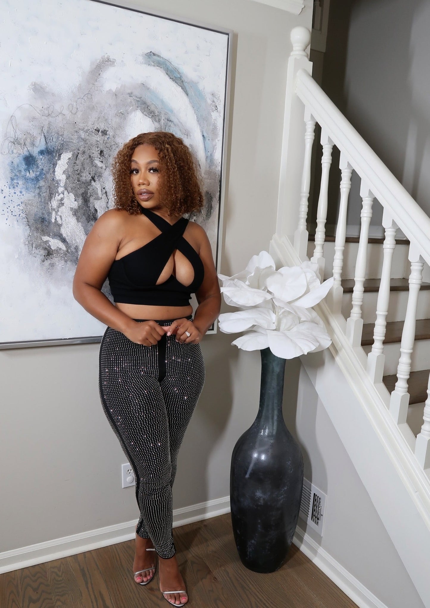 Renaissance Diamond Leggings-Silver / Black S-3XL