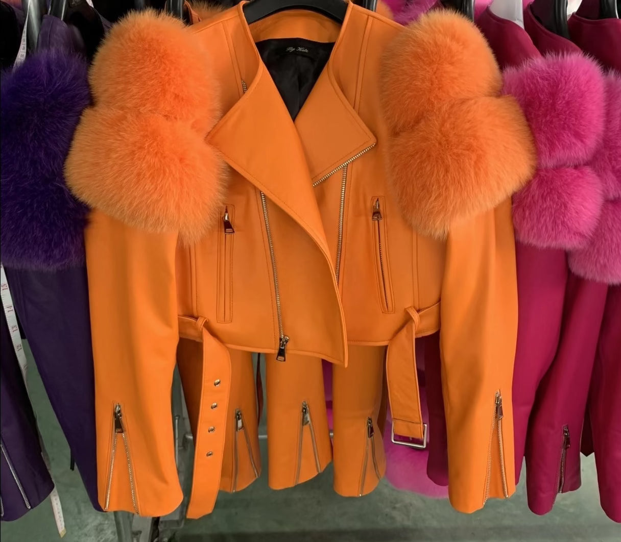 Gyrls Get Money - Genuine Leather Biker Jacket w/ Fox Fur