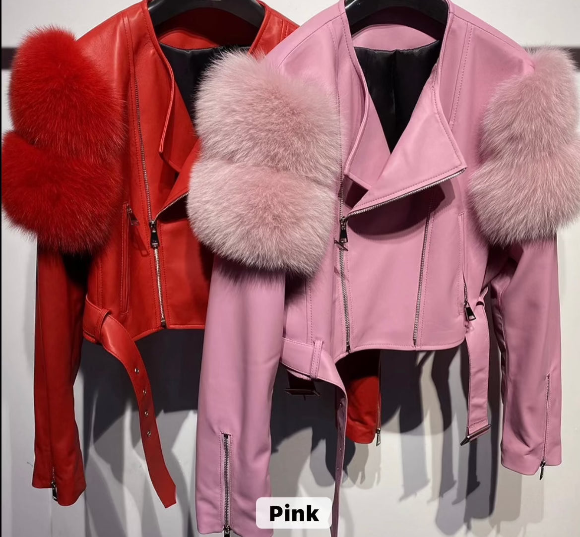 Gyrls Get Money - Genuine Leather Biker Jacket w/ Fox Fur