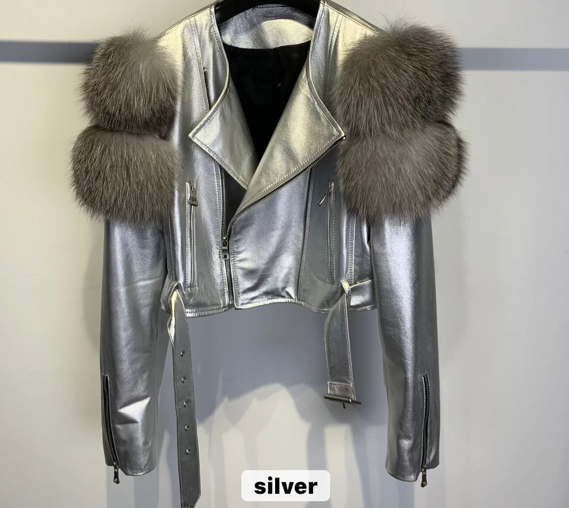 Gyrls Get Money - Genuine Leather Biker Jacket w/ Fox Fur