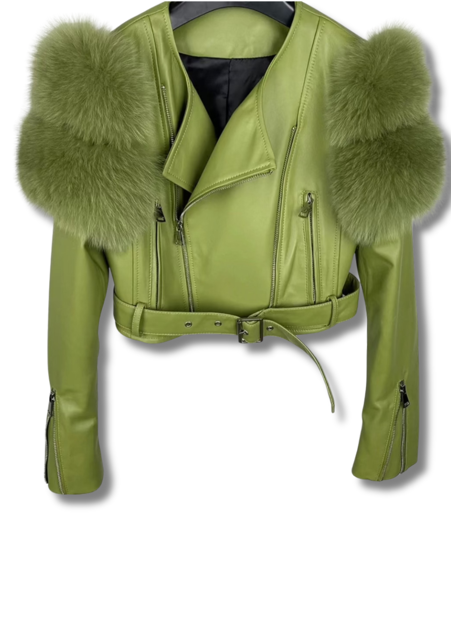 Gyrls Get Money - Genuine Leather Biker Jacket w/ Fox Fur