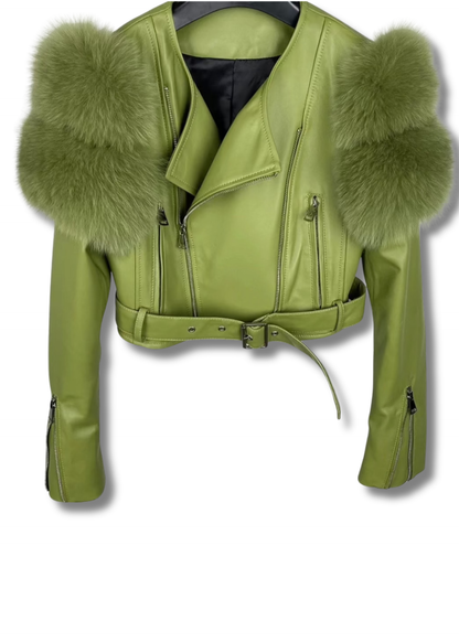 Gyrls Get Money - Genuine Leather Biker Jacket w/ Fox Fur